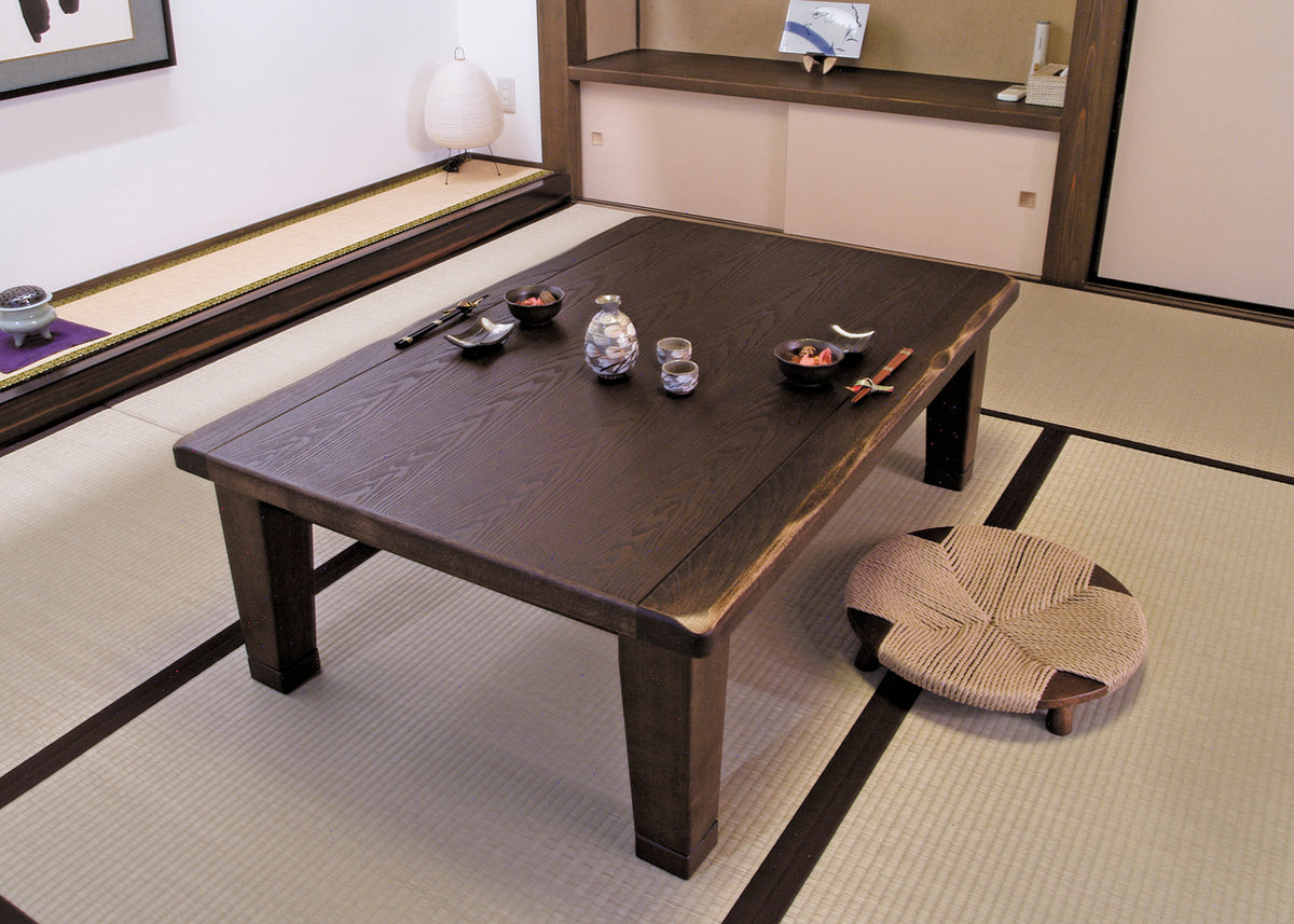 Suruga Japanese Kotatsu Table – Rustic Wood Texture with Traditional Uzukuri Finish
