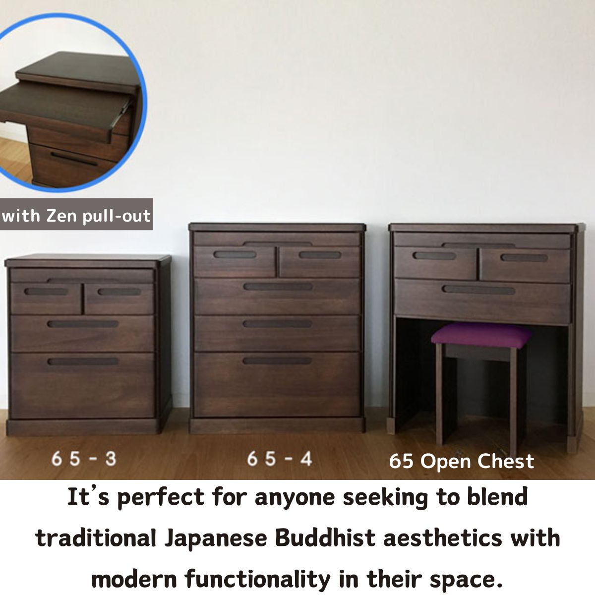 Japanese Buddhist Altar Suitable Chest with Zen Pull-out