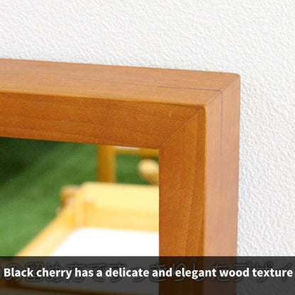 Custom-sized mirror with a Black Cherry frame, known for its elegant wood grain.