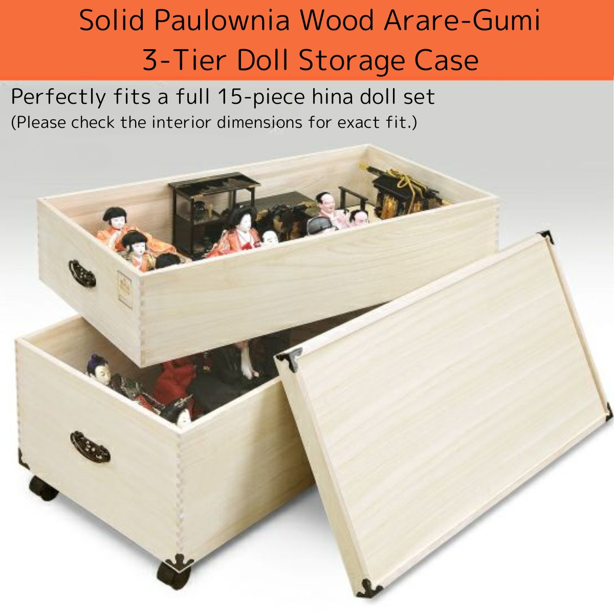 Solid Paulownia Wood Hina Doll & Collectible Storage Case | Protects Your Treasured Dolls from Mold & Dust