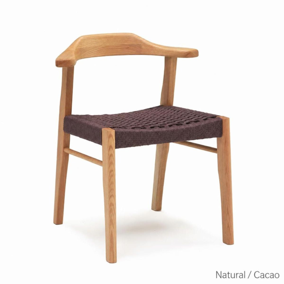 Japandi Paper Cord Dining Chair with Arms – Solid Wood Japanese Chair MC-01