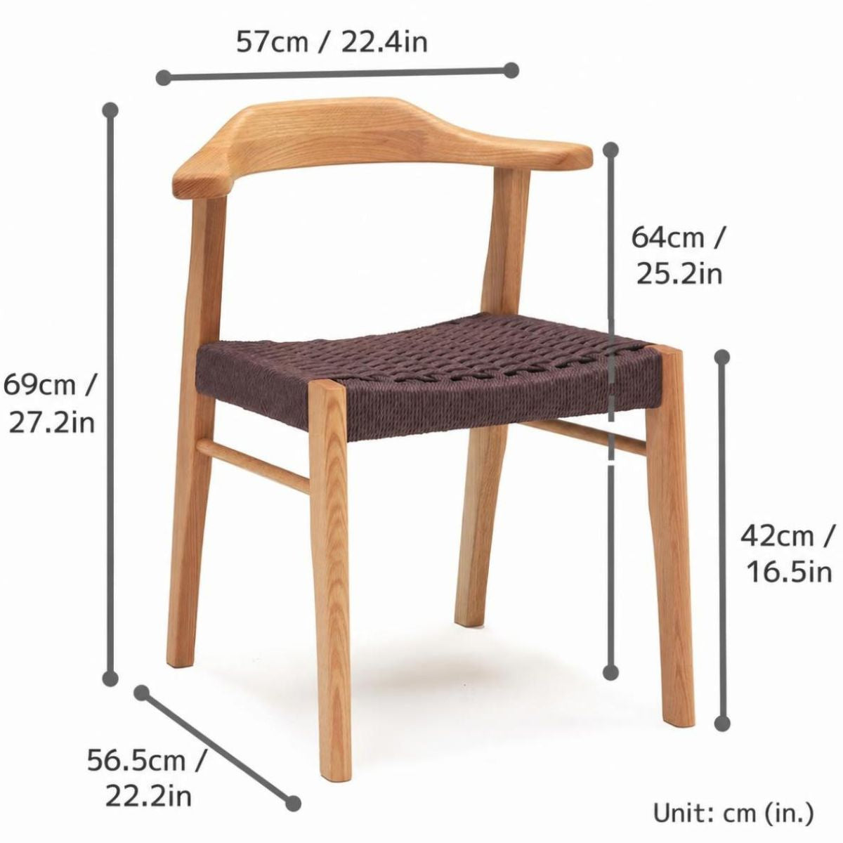 Japandi Paper Cord Dining Chair with Arms – Solid Wood Japanese Chair MC-01
