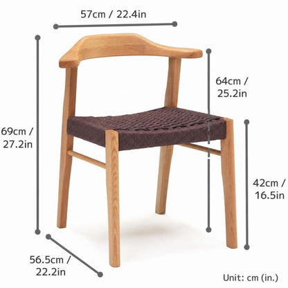 Japandi Paper Cord Dining Chair with Arms – Solid Wood Japanese Chair MC-01