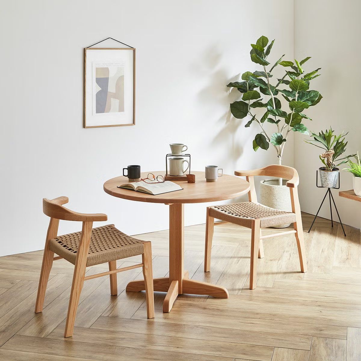 Japandi Paper Cord Dining Chair with Arms – Solid Wood Japanese Chair MC-01