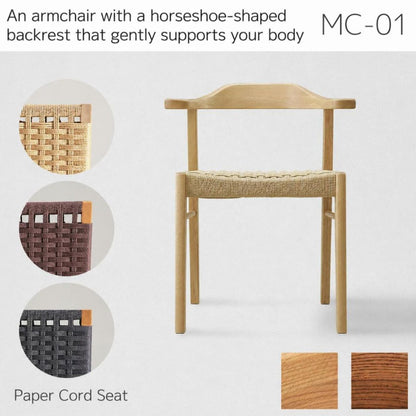 Japandi Paper Cord Dining Chair with Arms – Solid Wood Japanese Chair MC-01