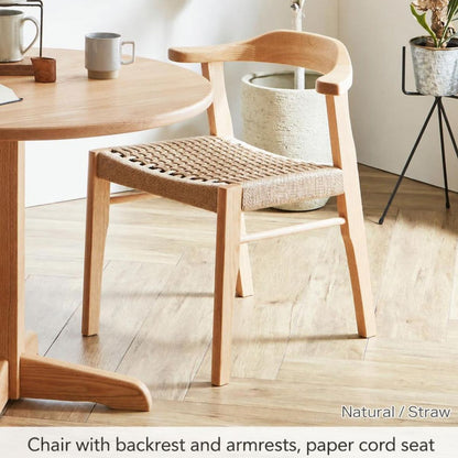 Japandi Paper Cord Dining Chair with Arms – Solid Wood Japanese Chair MC-01