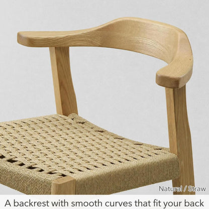 Japandi Paper Cord Dining Chair with Arms – Solid Wood Japanese Chair MC-01