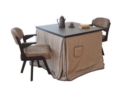 Supremo Dining Kotatsu 4-Piece Set - Heated Dining Table,Chairs and Cover - Ready-to-use Electronic Heating Device