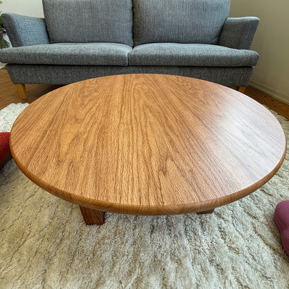 Japanese Sawtooth Oak (Kunugi)  Folding Chabudai – Handmade Round Floor Table from Okawa, Japan