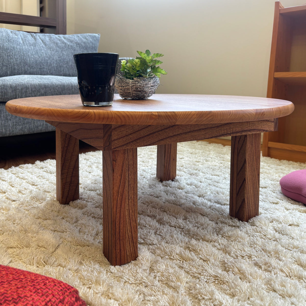 Japanese Sawtooth Oak (Kunugi)  Folding Chabudai – Handmade Round Floor Table from Okawa, Japan