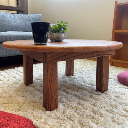 Japanese Sawtooth Oak (Kunugi)  Folding Chabudai – Handmade Round Floor Table from Okawa, Japan