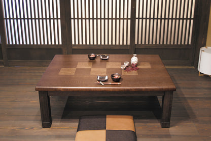 Japanese Ash Wood Grain Veneer Checkered Pattern Kotatsu 'rocca'