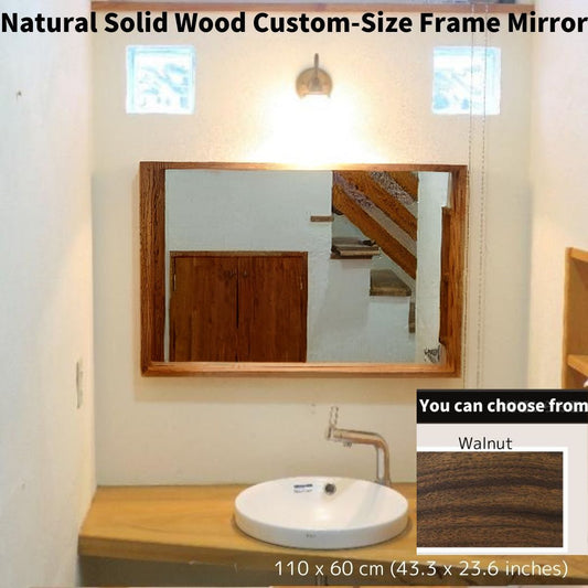 Custom-sized mirror with a popular solid walnut frame
