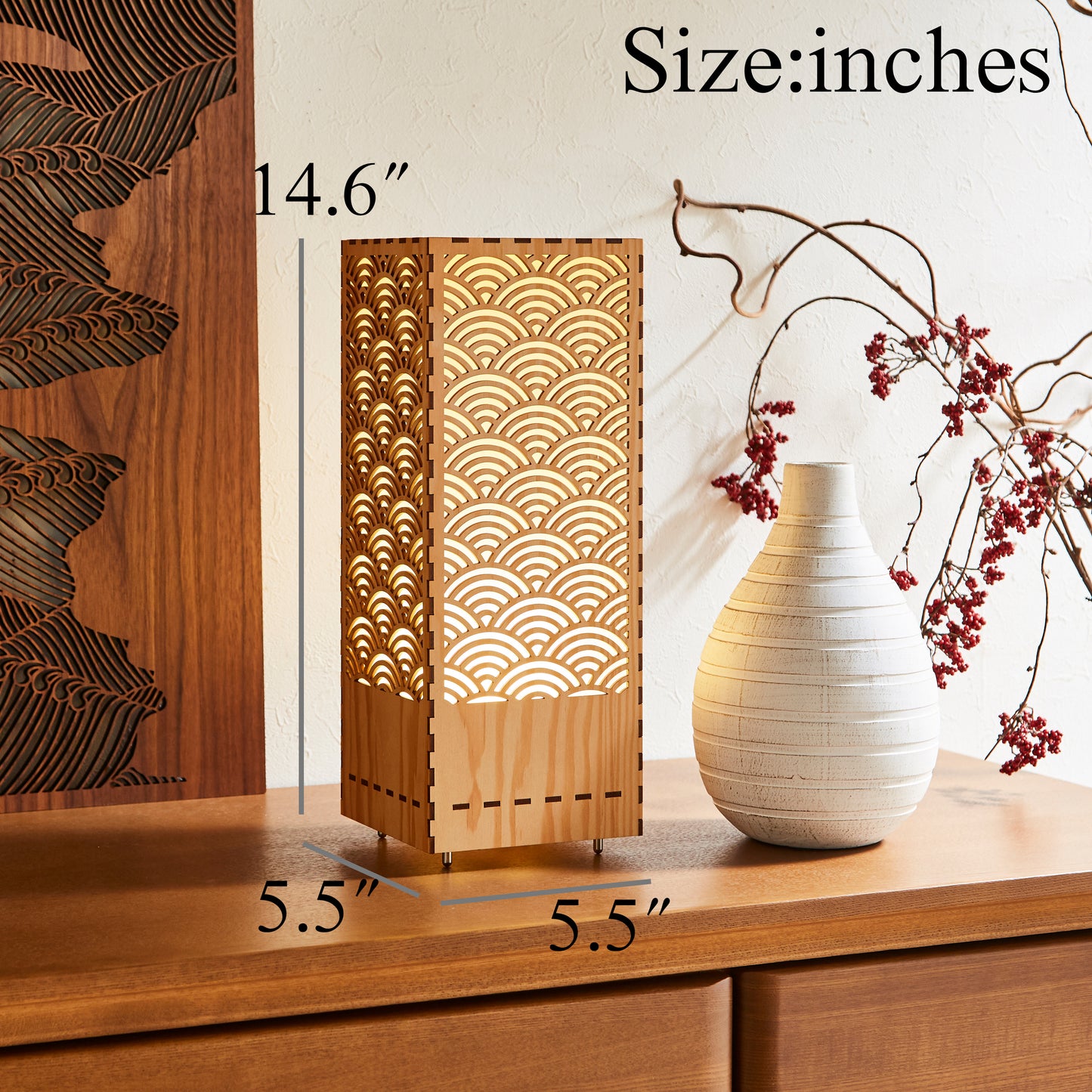 Japanese Room Lantern Harmonious decorative light with Japanese traditional Seigaiha pattern for bedroom, living room and Japanese-style room.