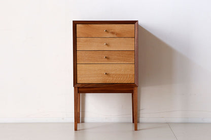 Stylish chest of drawers made of popular woods joined using traditional Japanese techniques.