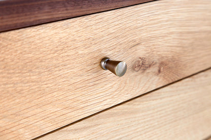 Stylish chest of drawers made of popular woods joined using traditional Japanese techniques.