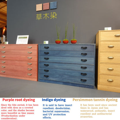 6-Drawer Japanese Chest in Natural Botanical Dyes – Solid Paulownia Wood