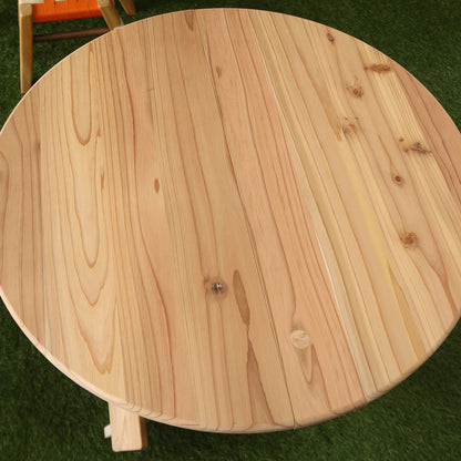 Outdoor folding table, 60cm diameter, round, solid Japanese cedar (Entrance delivery)