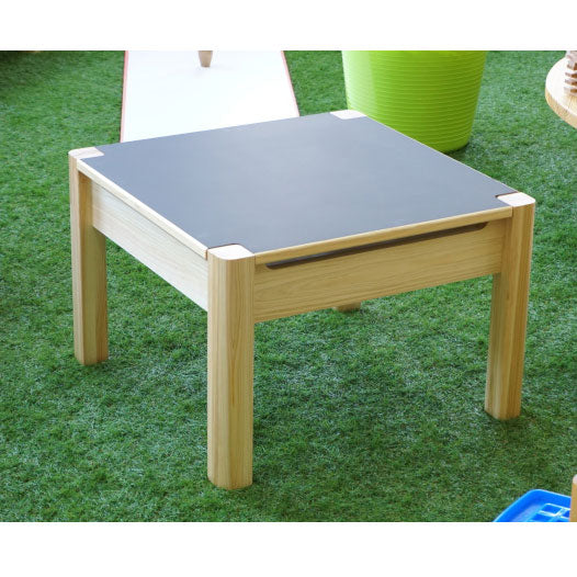 Children's Secret Base Reversible Table (Hinoki), black board, natural wood